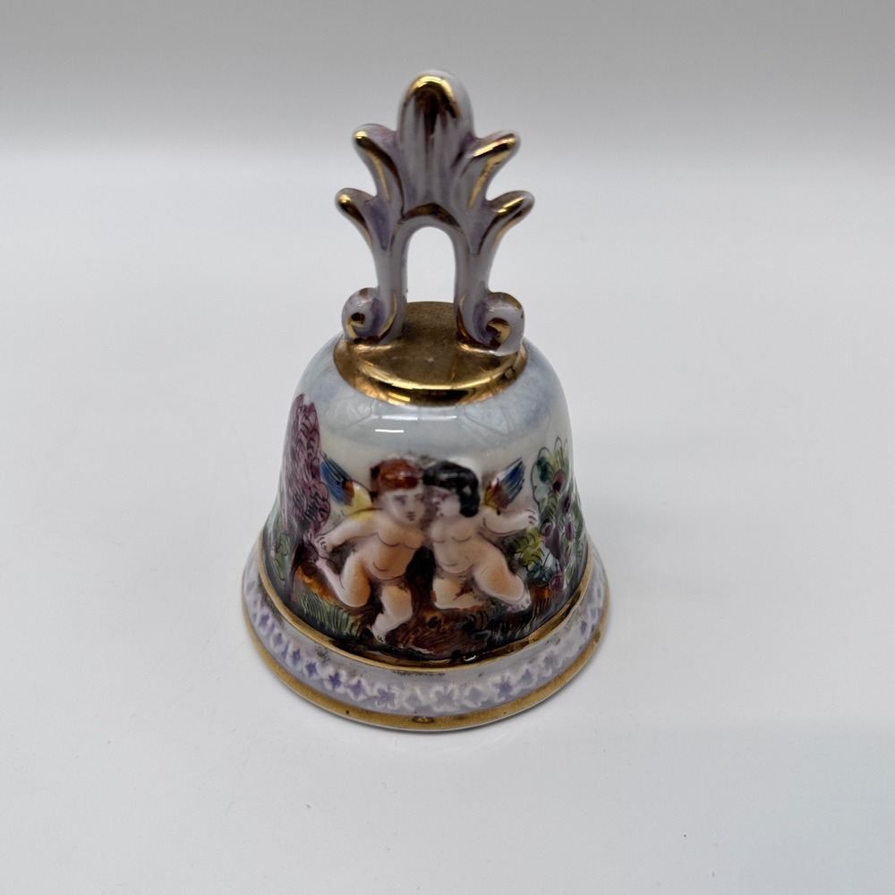 Capodimonte Decorative Bell Multicolor Cherub Porcelain Italy 1535/366